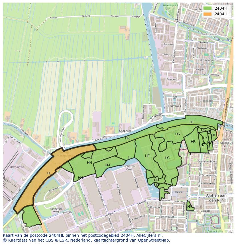 Afbeelding van het postcodegebied 2404 HL op de kaart.