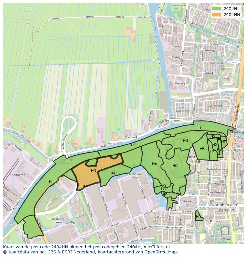 Afbeelding van het postcodegebied 2404 HN op de kaart.