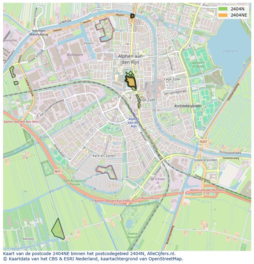 Afbeelding van het postcodegebied 2404 NE op de kaart.