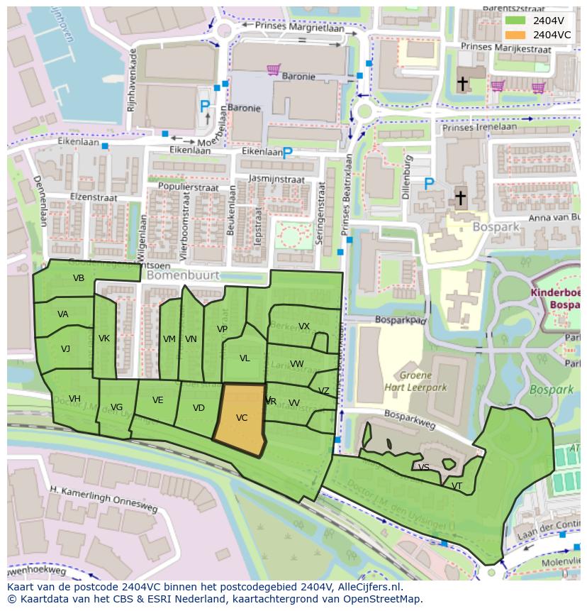 Afbeelding van het postcodegebied 2404 VC op de kaart.