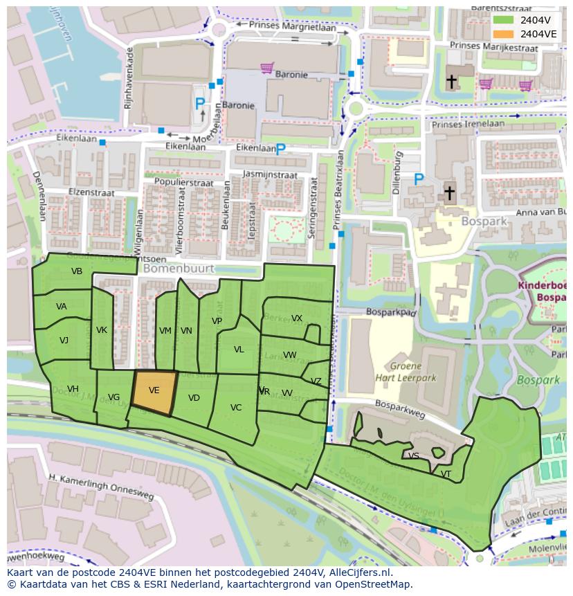 Afbeelding van het postcodegebied 2404 VE op de kaart.