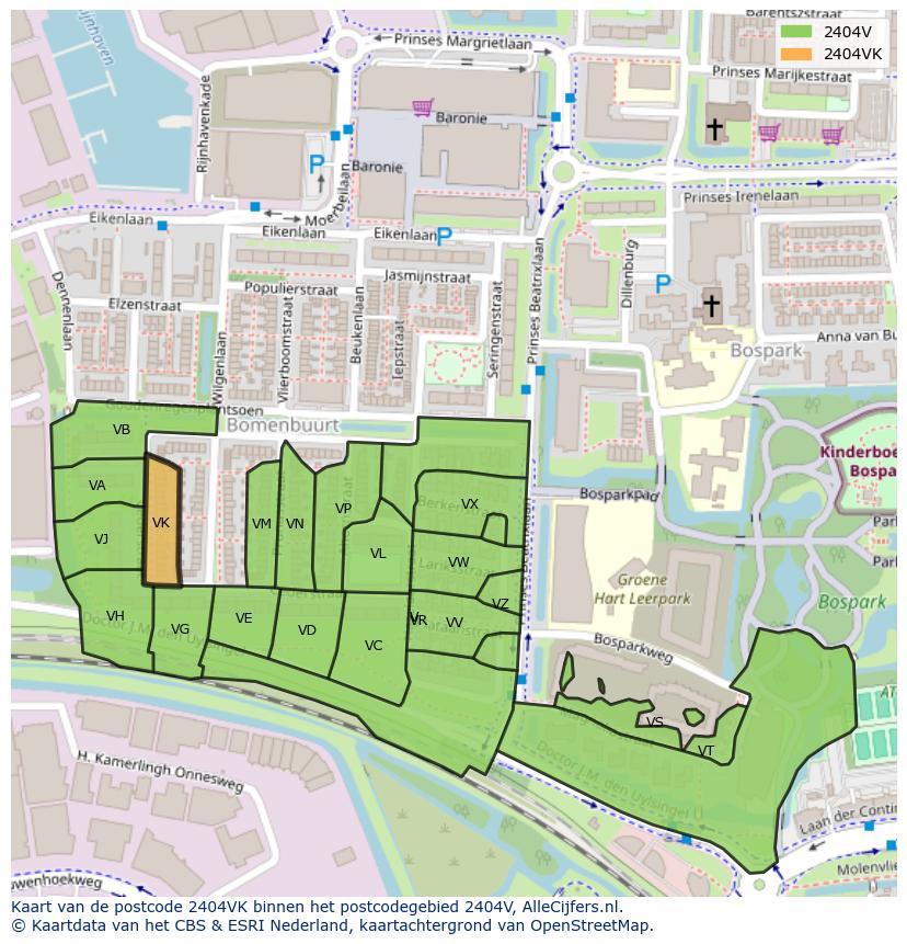 Afbeelding van het postcodegebied 2404 VK op de kaart.