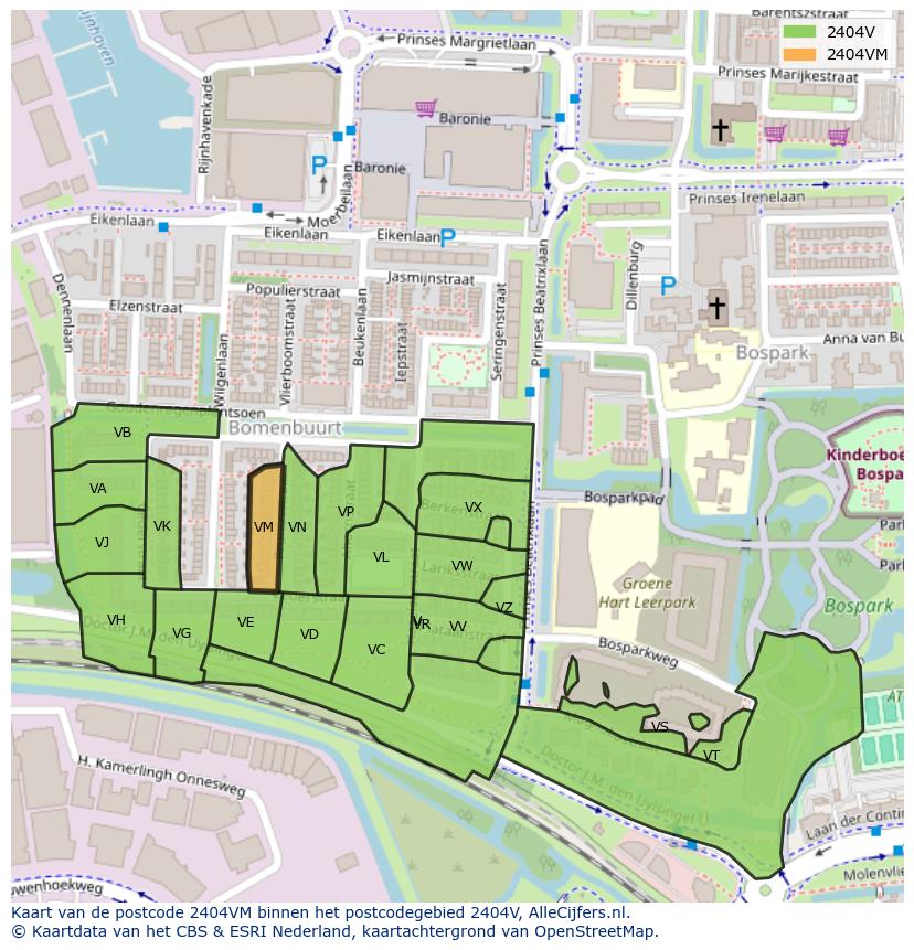 Afbeelding van het postcodegebied 2404 VM op de kaart.