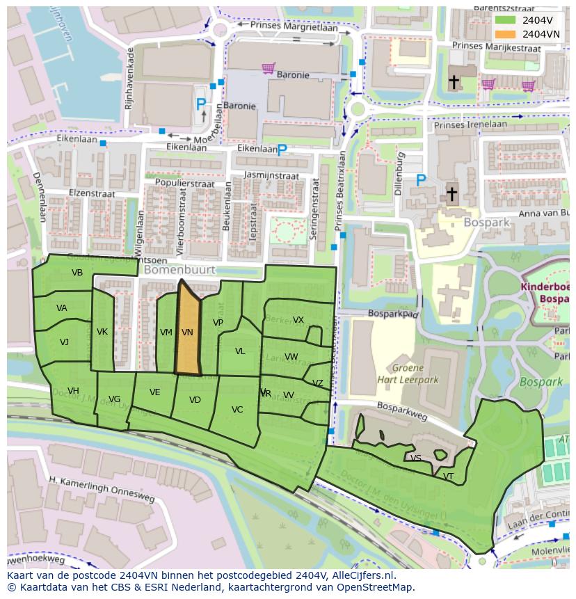 Afbeelding van het postcodegebied 2404 VN op de kaart.