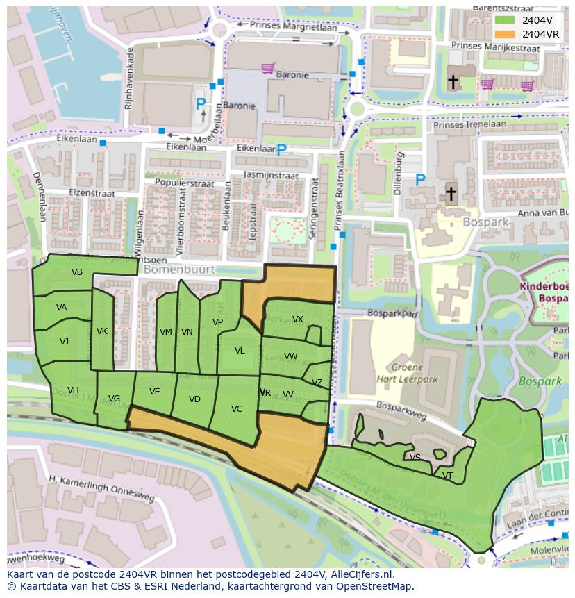 Afbeelding van het postcodegebied 2404 VR op de kaart.