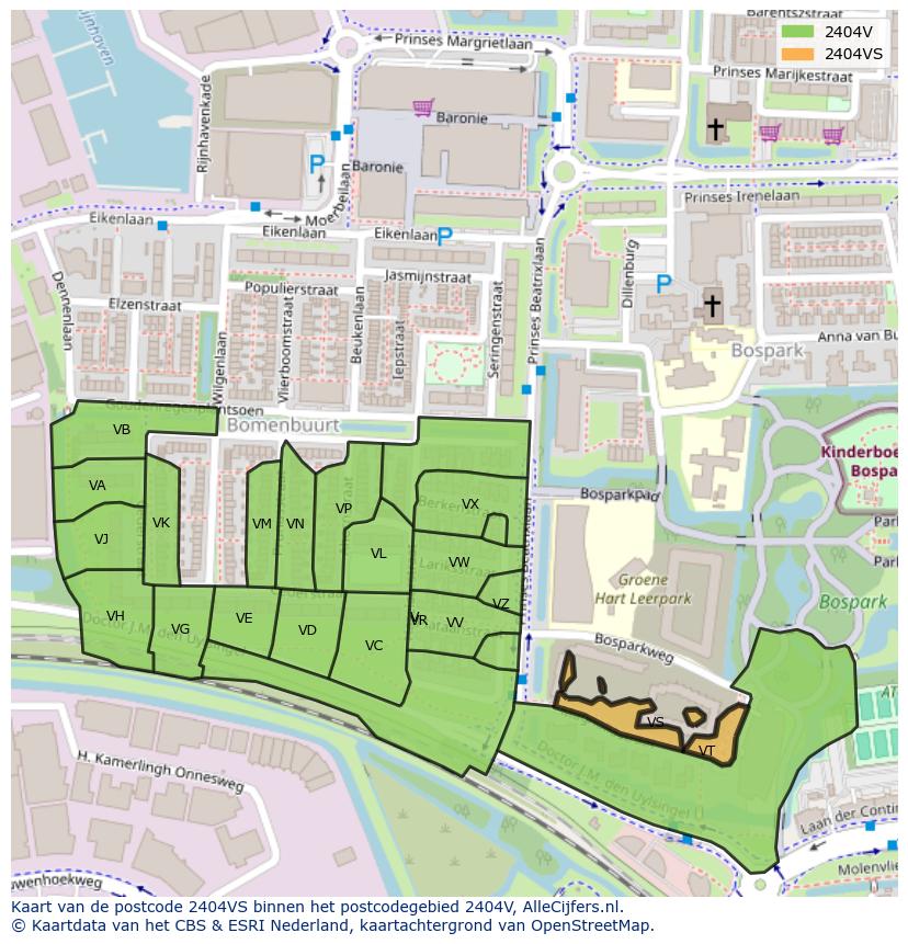 Afbeelding van het postcodegebied 2404 VS op de kaart.