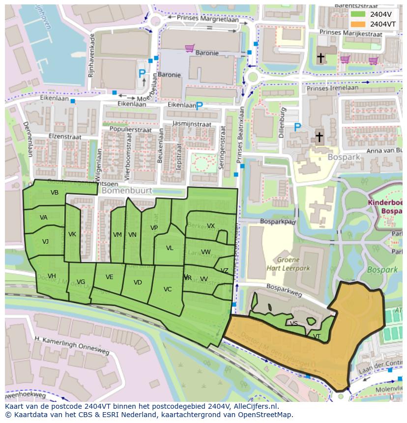 Afbeelding van het postcodegebied 2404 VT op de kaart.