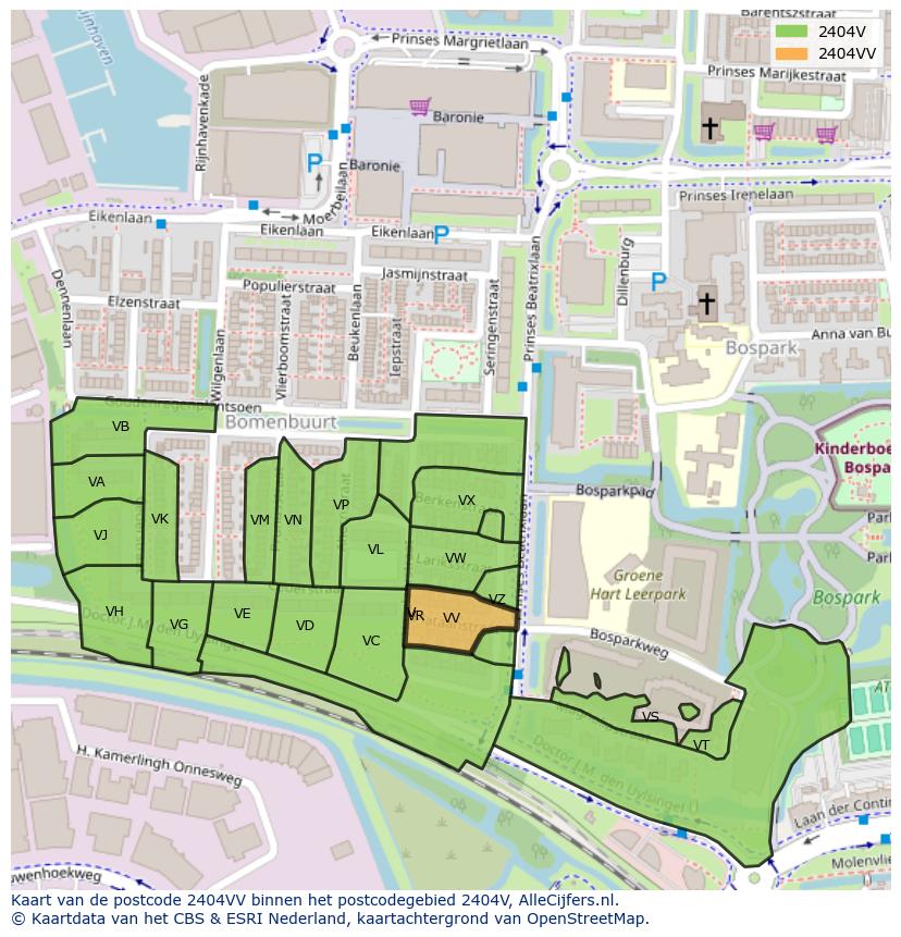 Afbeelding van het postcodegebied 2404 VV op de kaart.