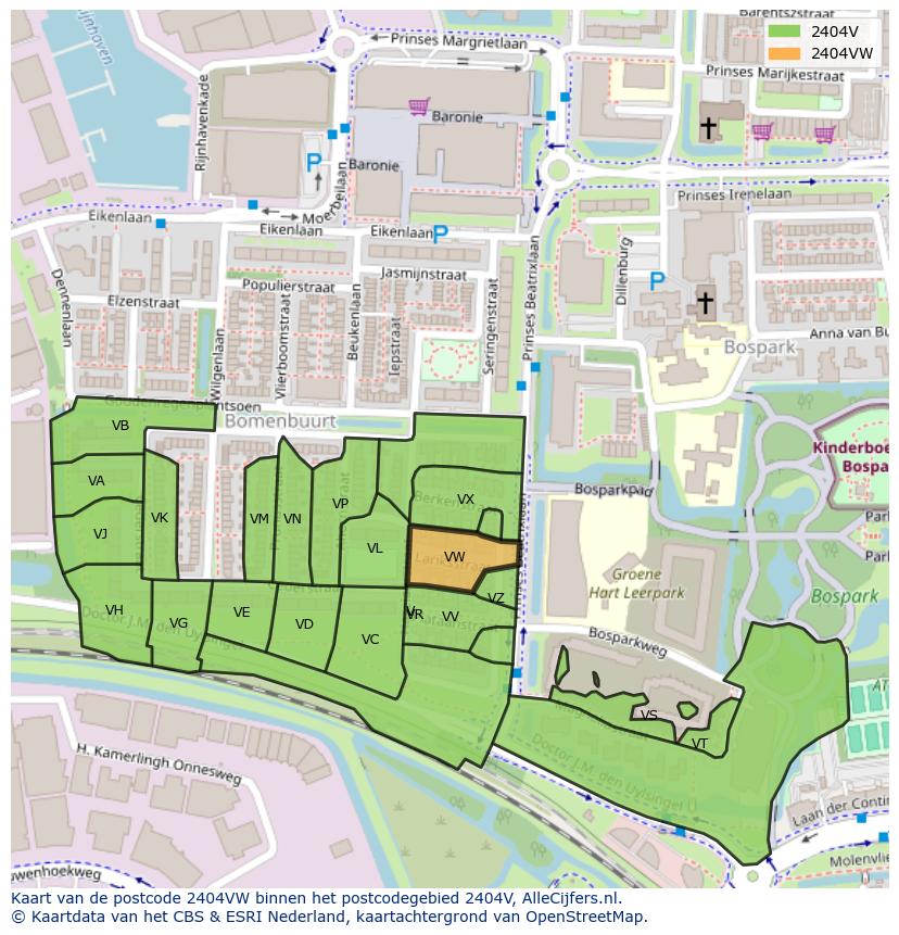 Afbeelding van het postcodegebied 2404 VW op de kaart.