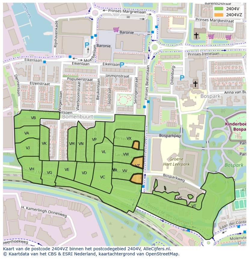 Afbeelding van het postcodegebied 2404 VZ op de kaart.