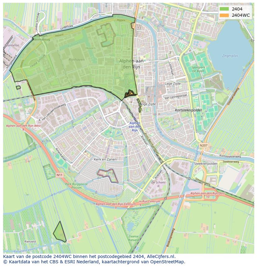 Afbeelding van het postcodegebied 2404 WC op de kaart.