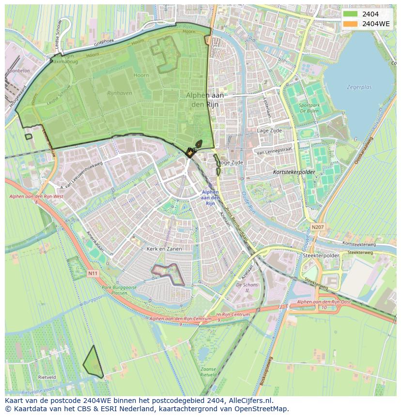 Afbeelding van het postcodegebied 2404 WE op de kaart.