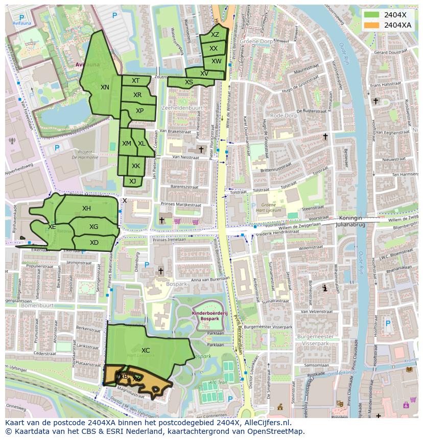 Afbeelding van het postcodegebied 2404 XA op de kaart.
