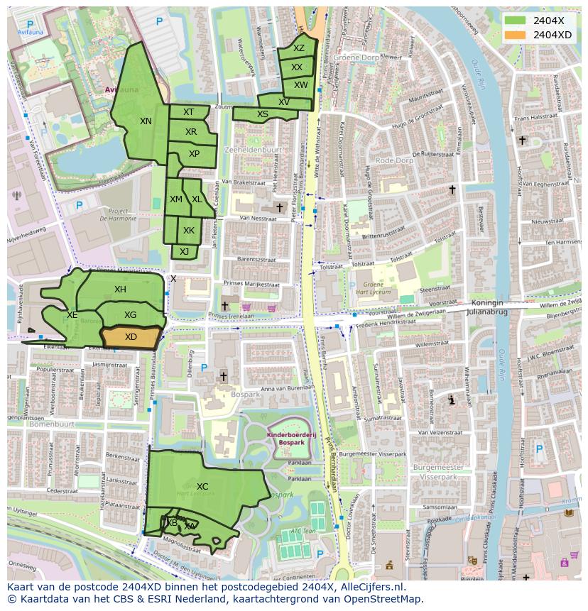 Afbeelding van het postcodegebied 2404 XD op de kaart.
