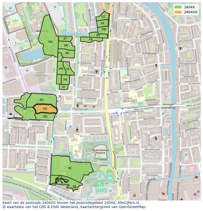 Afbeelding van het postcodegebied 2404 XG op de kaart.
