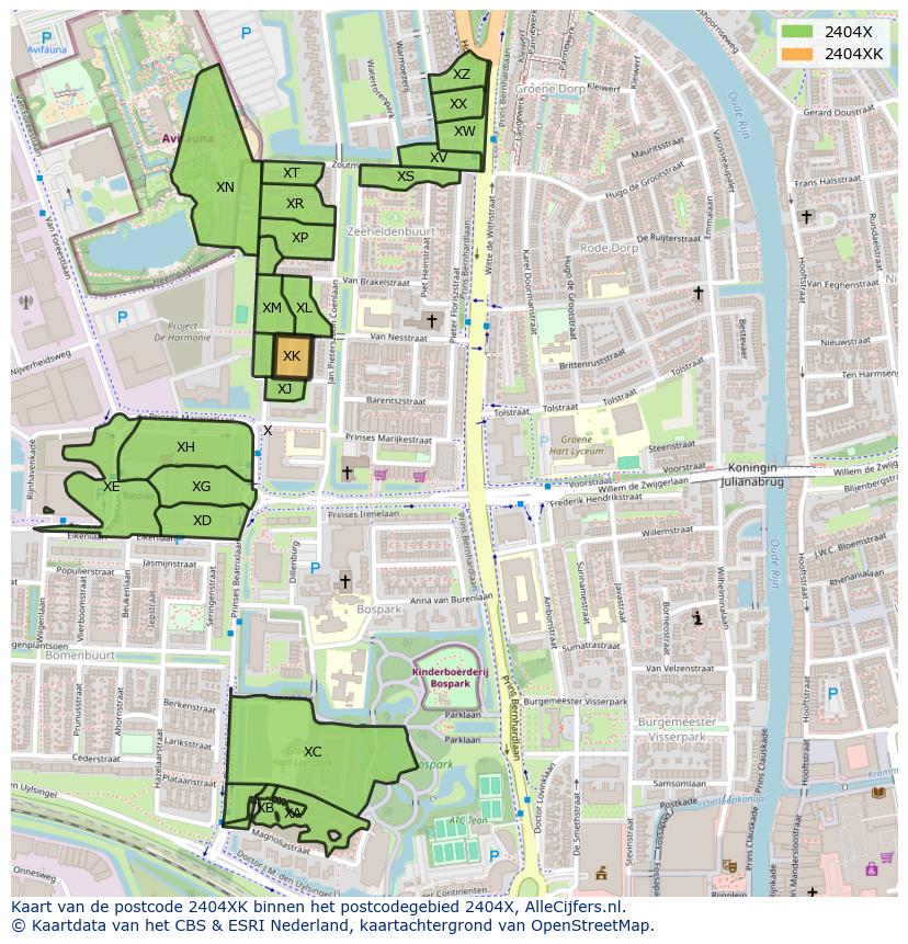 Afbeelding van het postcodegebied 2404 XK op de kaart.