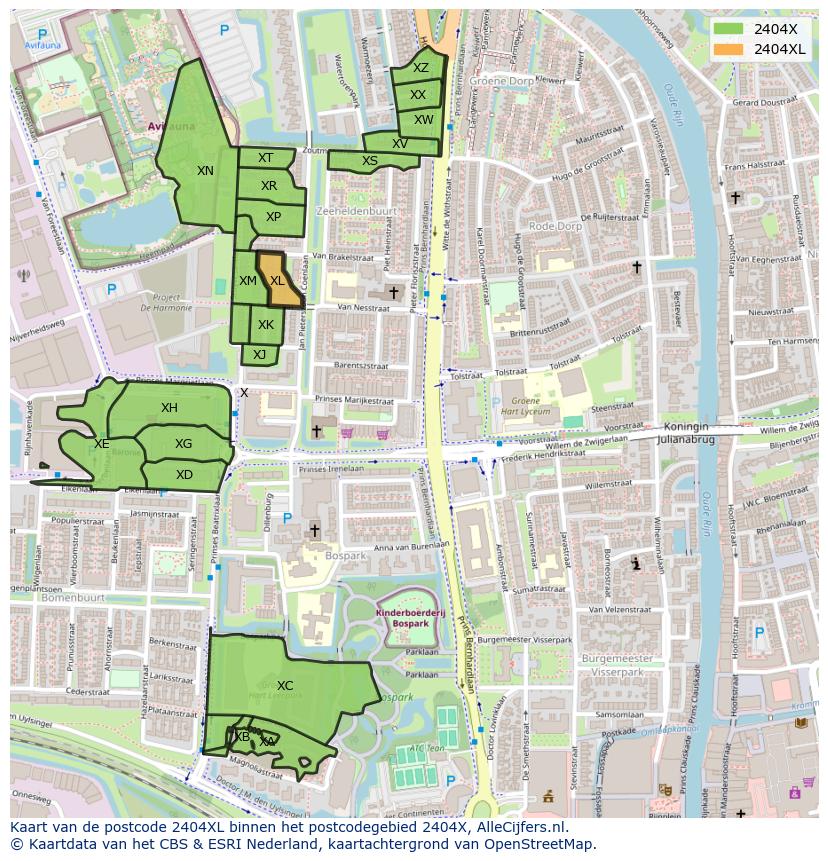 Afbeelding van het postcodegebied 2404 XL op de kaart.