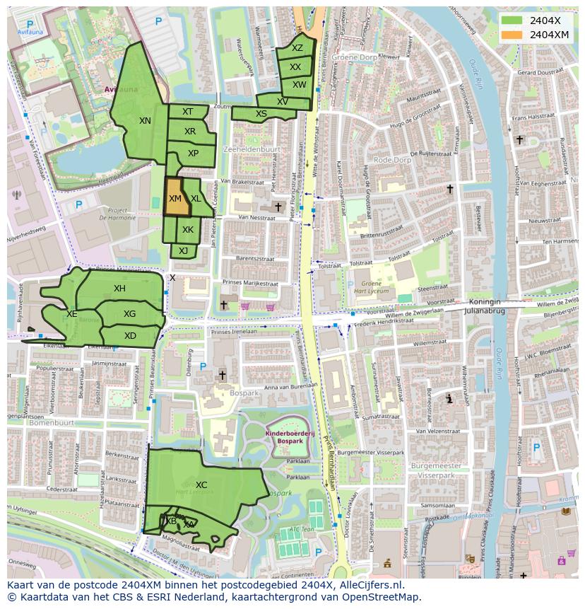 Afbeelding van het postcodegebied 2404 XM op de kaart.