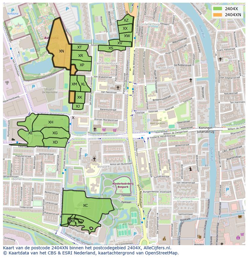 Afbeelding van het postcodegebied 2404 XN op de kaart.