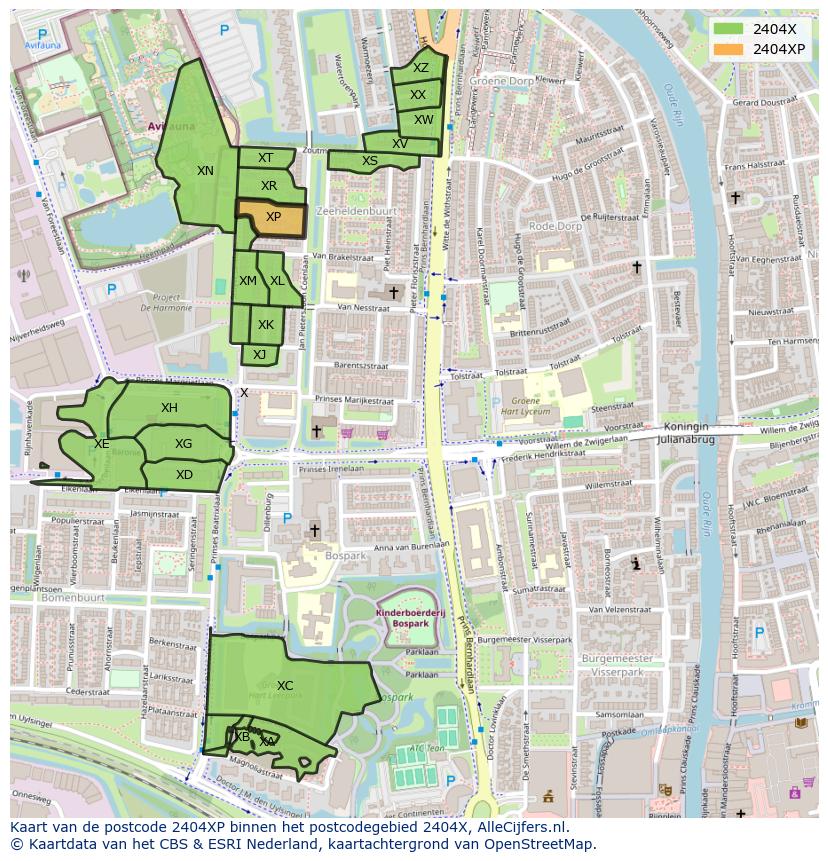 Afbeelding van het postcodegebied 2404 XP op de kaart.
