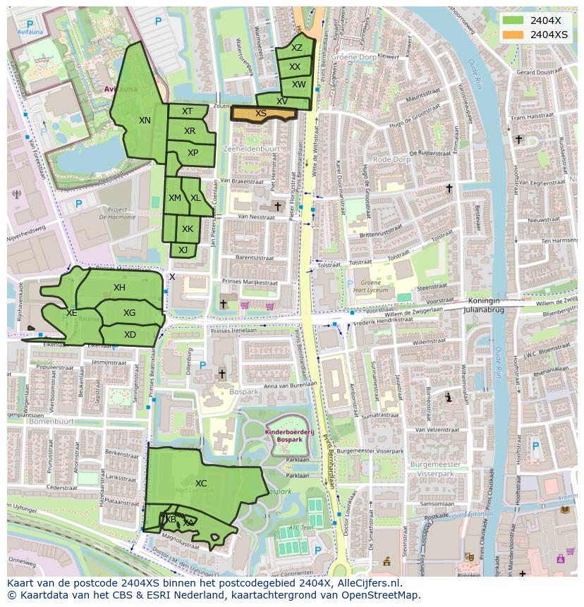 Afbeelding van het postcodegebied 2404 XS op de kaart.