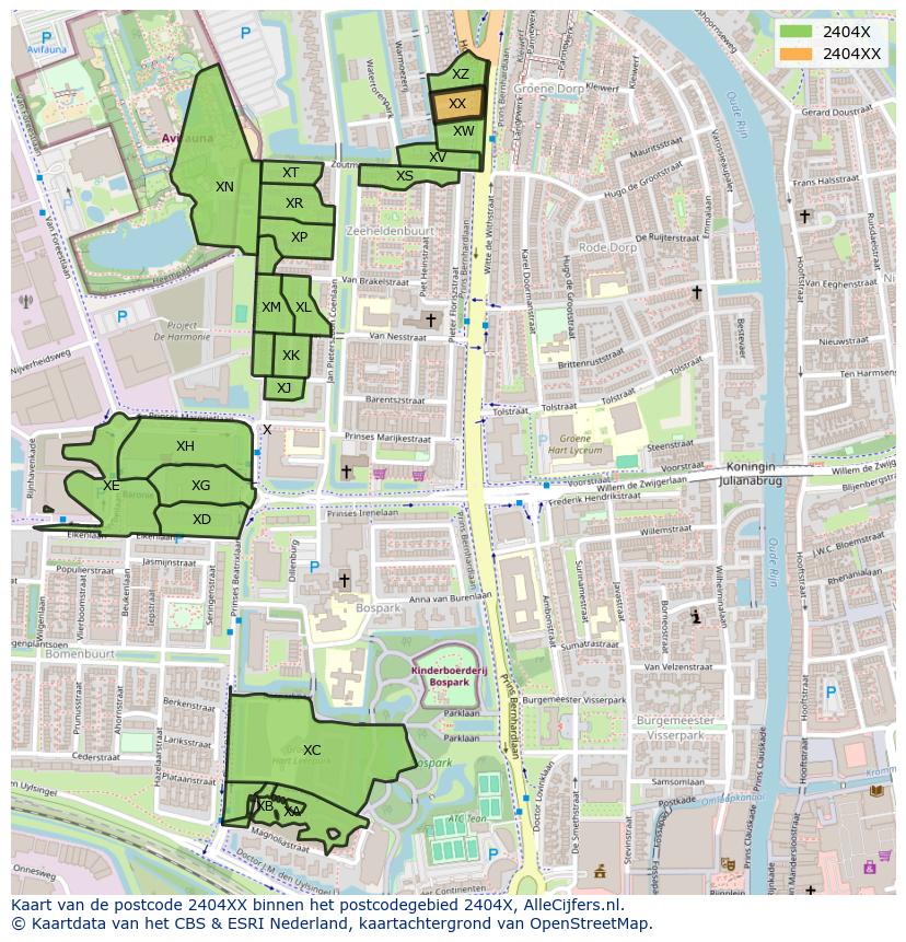 Afbeelding van het postcodegebied 2404 XX op de kaart.