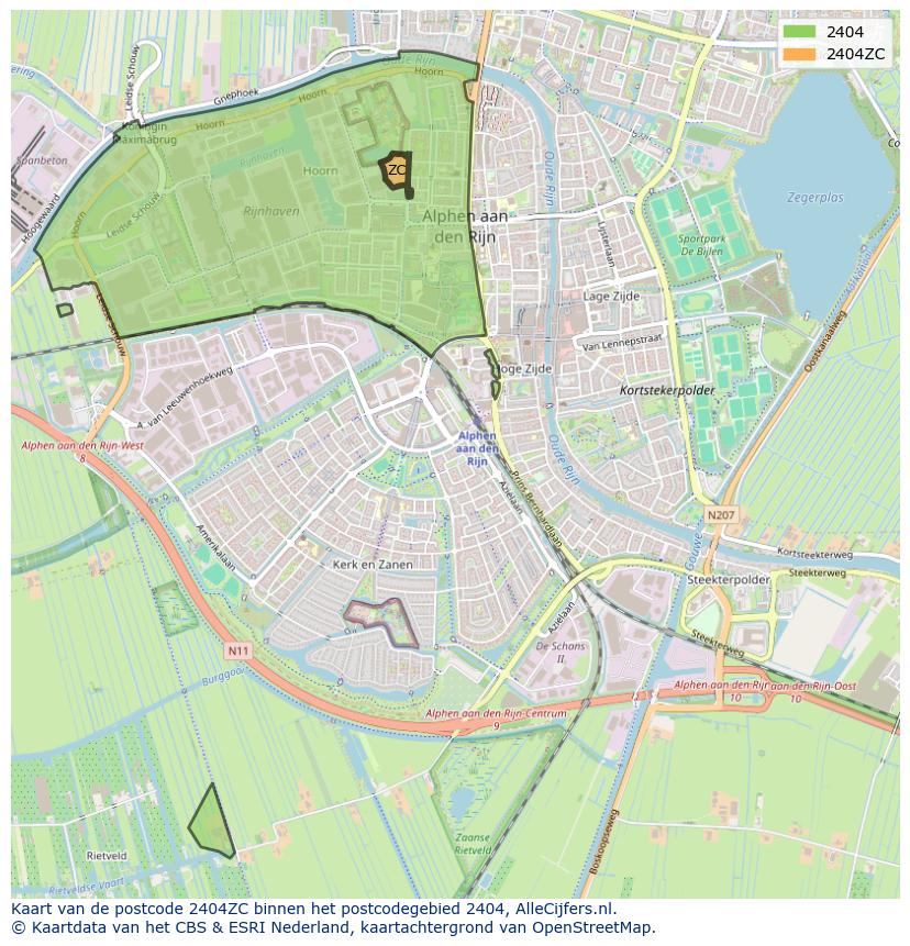 Afbeelding van het postcodegebied 2404 ZC op de kaart.