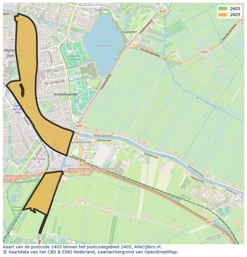 Afbeelding van het postcodegebied 2405 op de kaart.
