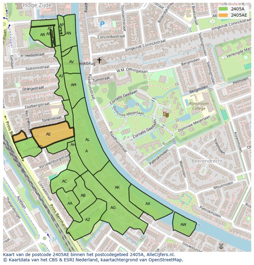 Afbeelding van het postcodegebied 2405 AE op de kaart.