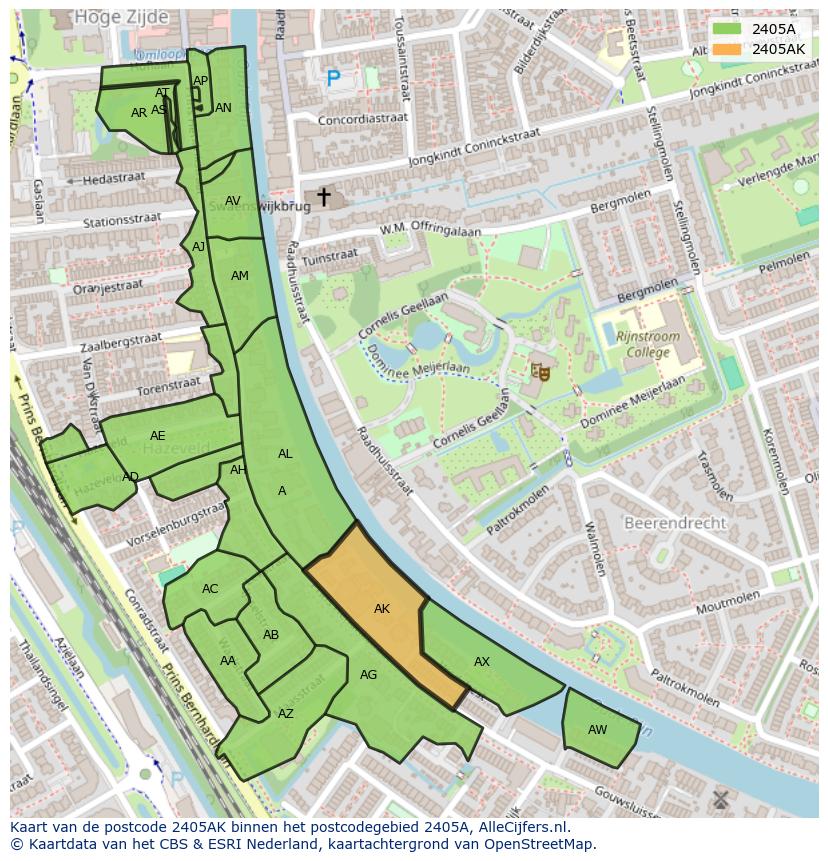 Afbeelding van het postcodegebied 2405 AK op de kaart.