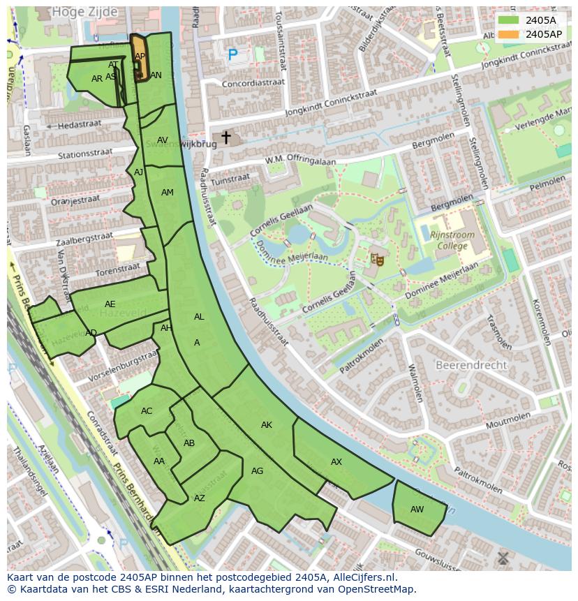 Afbeelding van het postcodegebied 2405 AP op de kaart.