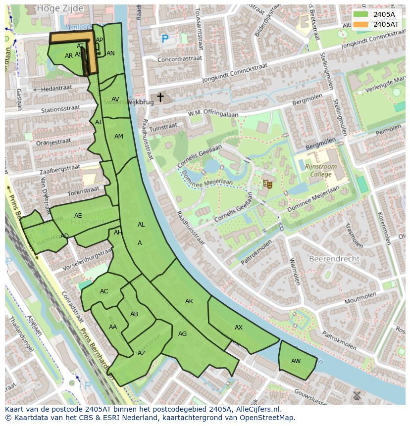 Afbeelding van het postcodegebied 2405 AT op de kaart.