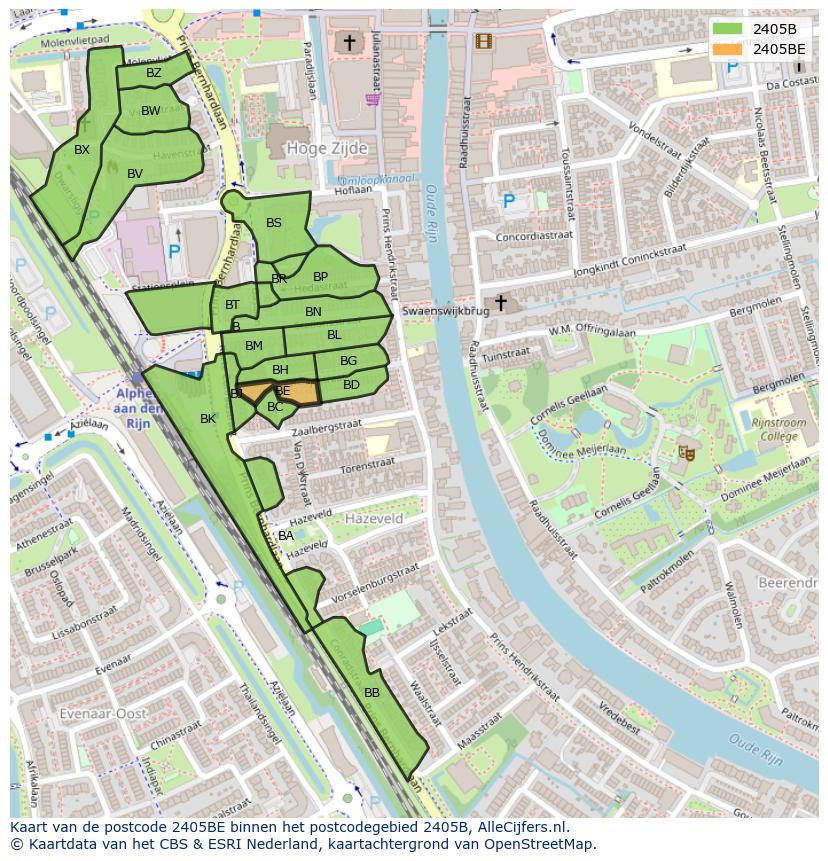 Afbeelding van het postcodegebied 2405 BE op de kaart.