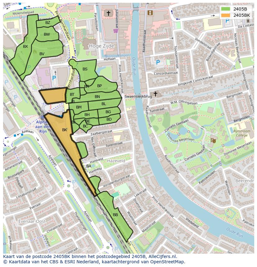 Afbeelding van het postcodegebied 2405 BK op de kaart.