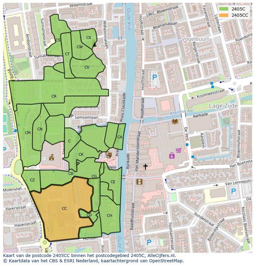 Afbeelding van het postcodegebied 2405 CC op de kaart.