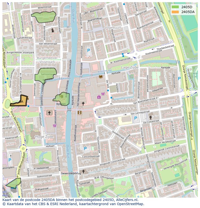 Afbeelding van het postcodegebied 2405 DA op de kaart.