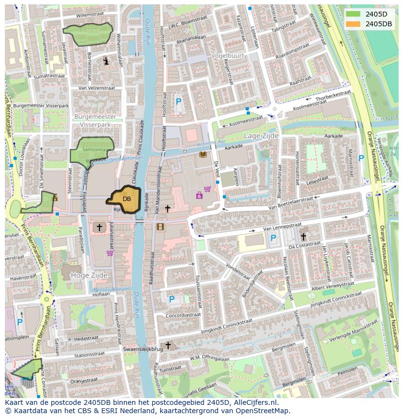 Afbeelding van het postcodegebied 2405 DB op de kaart.