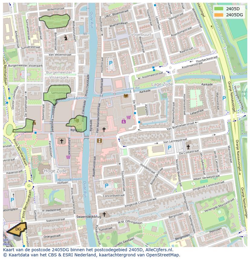 Afbeelding van het postcodegebied 2405 DG op de kaart.