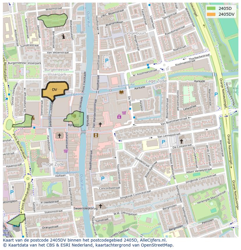 Afbeelding van het postcodegebied 2405 DV op de kaart.