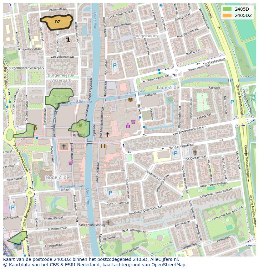 Afbeelding van het postcodegebied 2405 DZ op de kaart.