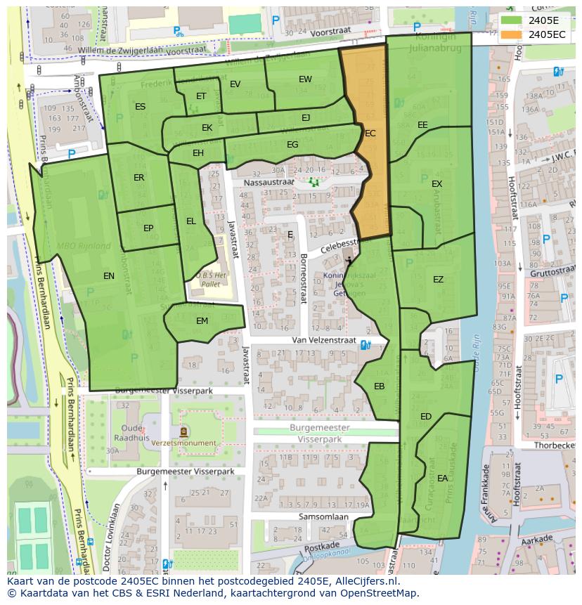 Afbeelding van het postcodegebied 2405 EC op de kaart.