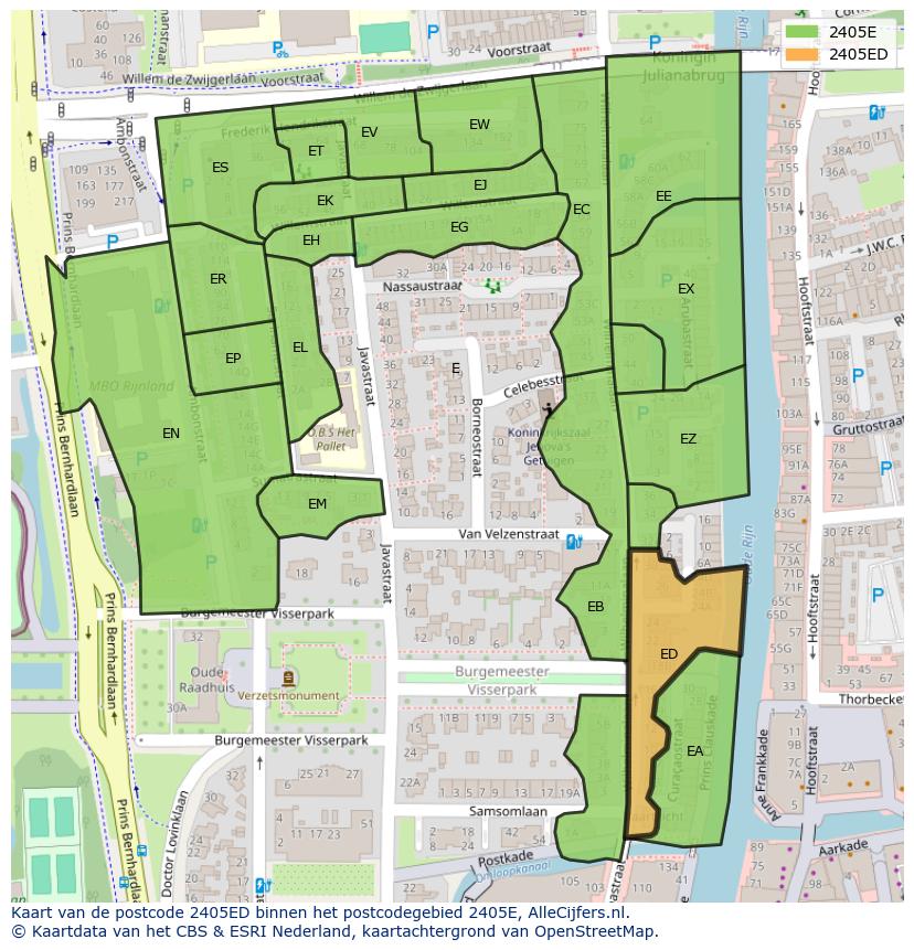 Afbeelding van het postcodegebied 2405 ED op de kaart.