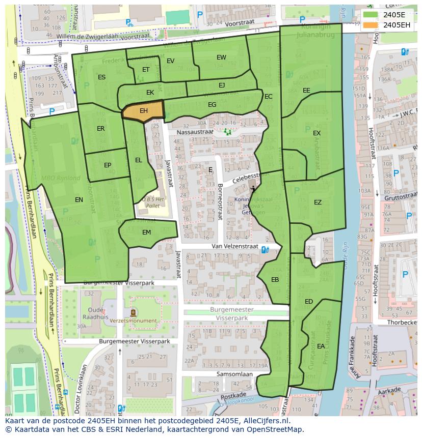 Afbeelding van het postcodegebied 2405 EH op de kaart.
