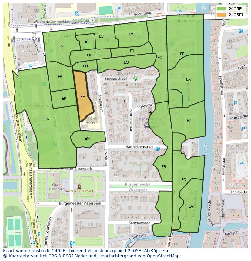 Afbeelding van het postcodegebied 2405 EL op de kaart.