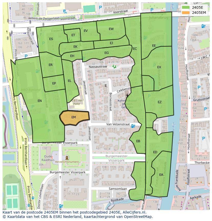 Afbeelding van het postcodegebied 2405 EM op de kaart.