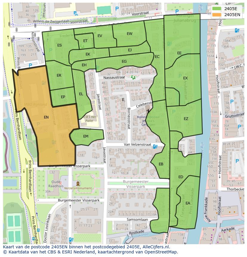 Afbeelding van het postcodegebied 2405 EN op de kaart.