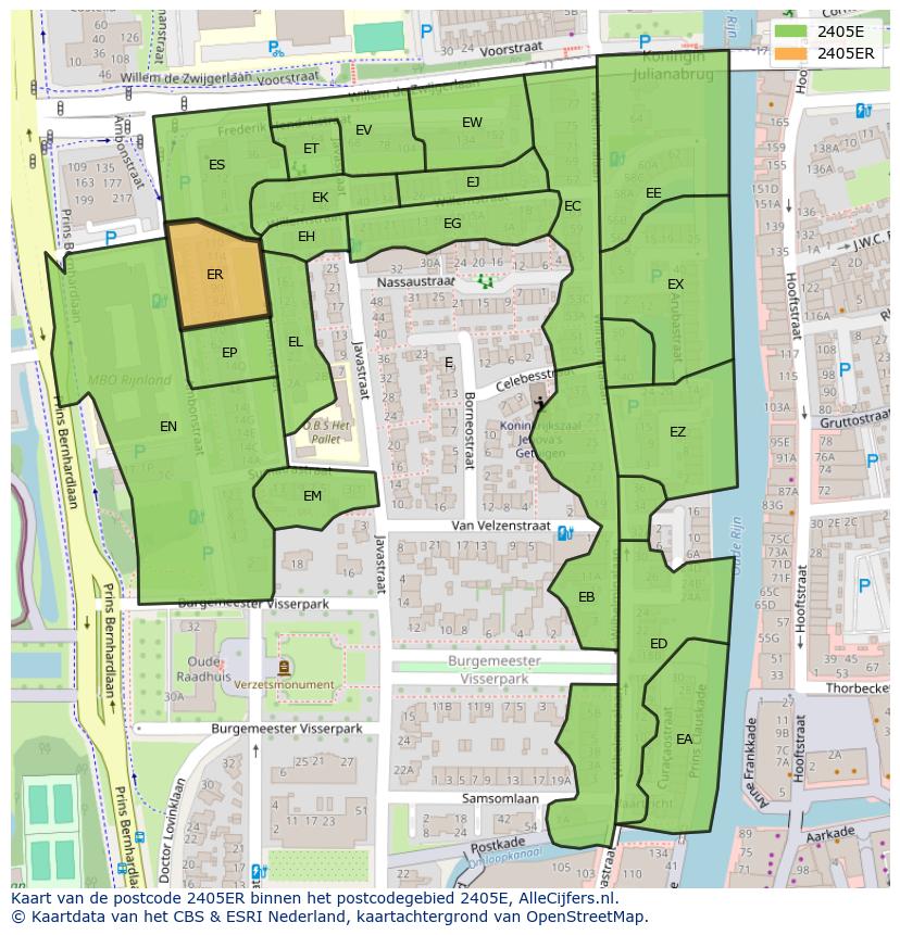 Afbeelding van het postcodegebied 2405 ER op de kaart.