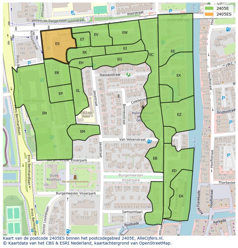 Afbeelding van het postcodegebied 2405 ES op de kaart.