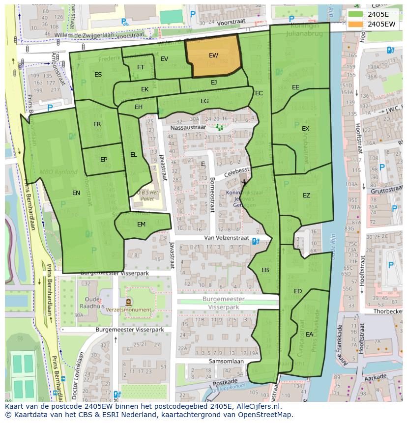 Afbeelding van het postcodegebied 2405 EW op de kaart.