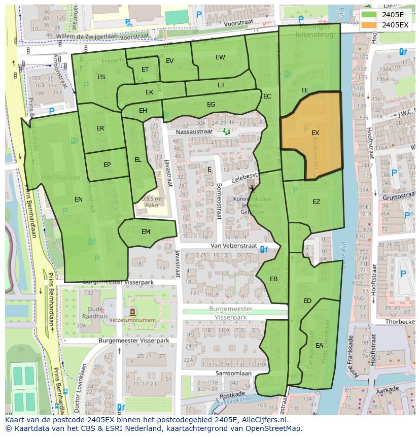 Afbeelding van het postcodegebied 2405 EX op de kaart.